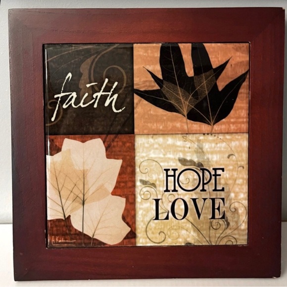 🍂Decorative Wall Art  "faith, hope, love” 8 inch square-Ceramic Tile Fall Theme - Picture 1 of 6